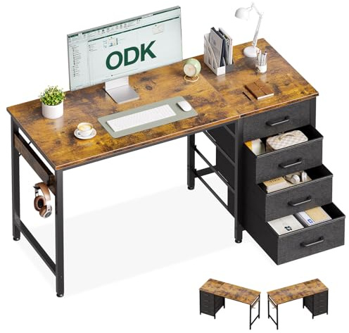 ODK Scrivania Ufficio con 4 Cassetti Reversibile Gancio Cuffie 120x48cm