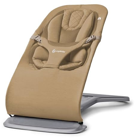 Ergobaby 3 in 1 Evolve Bouncer, Ergonomische Babywippe für Neugeborene von Geburt bis Kleinkind, Babyschaukel mit Neugeborenen-Einsatz (2.5kg-13.2kg), Kamel