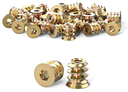 ORTAVA Einschraubmutter M4x10mm, 40 Stück Gewindeeinsatz Holz M4, Gewindeeinsatzmuttern, Verzinkte Sechskant Gewindeholzeinsätze für Holzmöbelsortiment