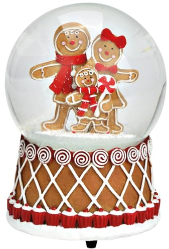 Globo di neve carillon famiglia di pan di zenzero, statuetta decorativa – Sfera di neve natalizia con musica da appoggiare come decorazione natalizia e decorazione invernale, 11 x 16 cm, dolce palla