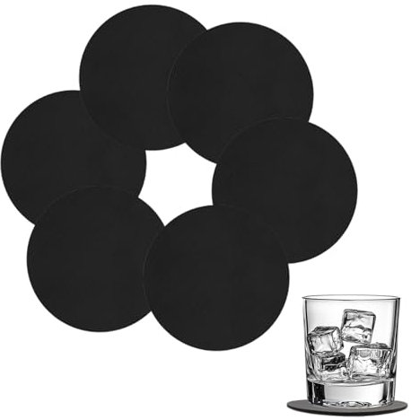 6er-Set Untersetzer Gläser Rund 6er-Set - rutschfest & Abwaschbar, Aus Leder Gefertigt, Schutz für Tische und Möbel, für Heiß- und Kaltgetränke