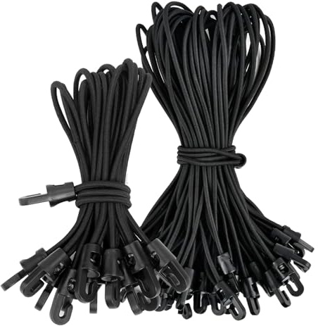 TPTGIAR 30 Pcs Bungee Cords with Hooks, 15/25cm Bungees with Hooks, Multifunctional Tarpaulin Tensioner, Black Tensioning Rubber with Hook for Tarpaulins Tent Net Camping