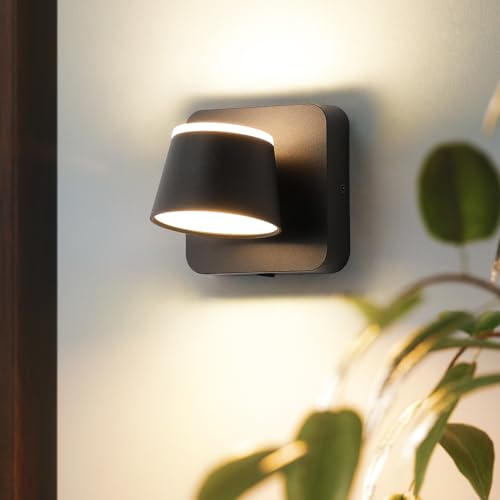 Pasoar 6W LED Indoor Modern Weiß Warme Treppe Hoas Beleuchtung IP44 Flur Lampen für Wohnzimmer Schlafzimmer Flur Aluminium Schwarz Wandleuchte mit 350° Schwenkplatte