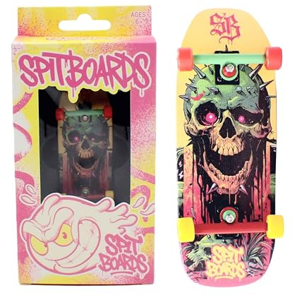 SPITBOARDS 34mm Fingerboard Oldschool Cruiser Pro Complete Setup, Pre-Assembled 5-Layer Wood, Pro Trucks, Soft Urethane 60D Bearing Wheels, Real-Wear Graphics, Lasered Foam Tape 'Scape Gracer'