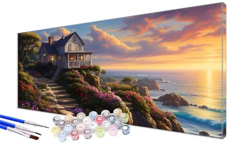 Malen Nach Zahlen Sonnenaufgang Malen Nach Zahlen Erwachsene XXL 60x120cm,DIY Handgemalt Ölgemälde Bastelset Kit für Anfänger mit 3 Feinen Pinseln und Acrylfarbe,Zimmer Deko,Ohne Rahmen,Blume JC-524
