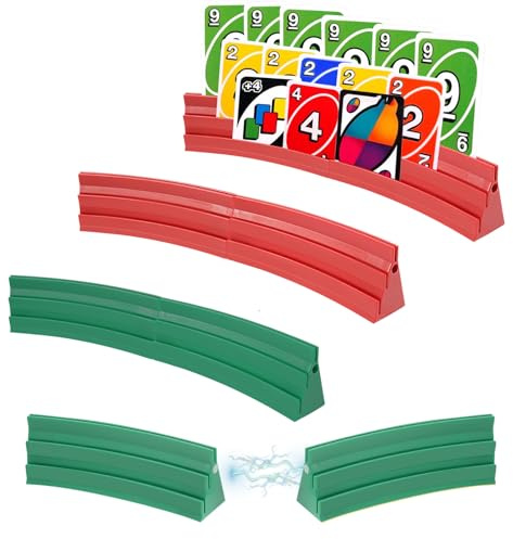 8 stycken spelkortshållare barn med 3 ramper, korthållare spelkort magnetisk skarvning, tvåfärgad, för seniorer barn artrit firande poker/UNO (4 röd 4grön)