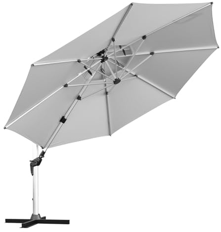 anndora Alu Ampelschirm 400 cm mit Kurbel – runder Sonnenschirm 360° drehbar, schwenkbar & neigbar – wetterfest & UV-Schutz - Silber Grau
