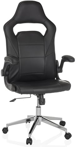 MyBuero Drehstuhl Gaming Stuhl mit klappbaren Armlehnen Game Sport PRO Kunstleder Bürostuhl Sportsitz, gepolstert, Schwarz