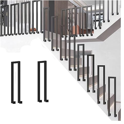 Binario in ferro battuto per esterni, quadrato, nero, montaggio laterale, per scale, giardino, terrazza, balcone, interni ed esterni, design a forma di U (set da 2, 65 cm)