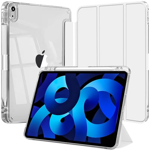 Coque pour iPad Air 11 M4/M3/M2 2026 2025 2024/Air 5/4 2022/2020 Argent | Porte Stylet Bumper TPU Souple Dos Transparent Support Tri Pli Protection Antichoc Fin Léger Tablette Angles Multiples Case