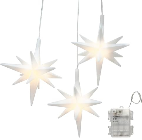 Beafaeur LED Weihnachtsstern, 3D Leuchtsterne Beleuchtung, Aufhängen Weihnachtsstern Fenster Deko Warm Weiß mit Timer Batterie Betrieben, Weihnachten Advent Garten Deko