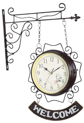 TIEOAXFT Orologio da Parete Vintage bifacciale in Stile Stazione ferroviaria, Silenzioso, for Studio e Giardino