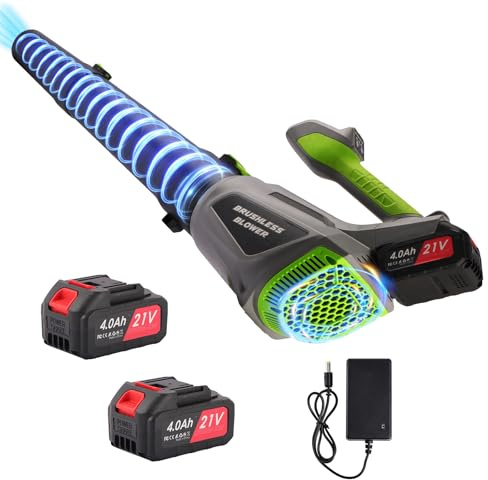 Soffiatore a Batteria Potente 20V,con 2×4.0Ah Batterie, 132MPH 380CFM, 3 Velocità Regolabili, Display Batteria, Doppio Tubo,Soffiatore Elettrico per Giardino, Patio e Garage
