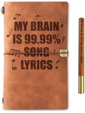 InnoBeta Music Lovers Gifts Embossed Journal Notebook, for Men Women on Christmas, Birthday, Travel Diary, Faux Leather, 7x5 Inches - Brain99