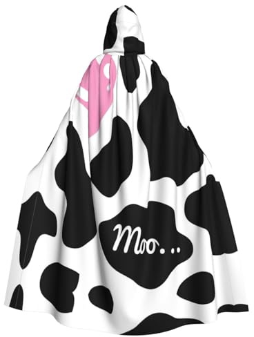 Cwyhdudoh Capa con capucha para adultos, con estampado de vaca lechera, color blanco y negro, 190 cm, disfraz de Halloween, Navidad, carnaval, juego de rol
