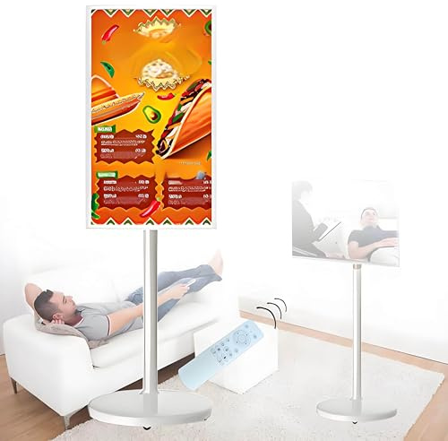 GIZMIT TV Portatile, Schermo Intelligente Portatile da 32, Monitor Touch Screen Portatile Girevole, Android 12, Batteria Integrata, TV Mobile su Ruote, con Telecomando C-4+64G