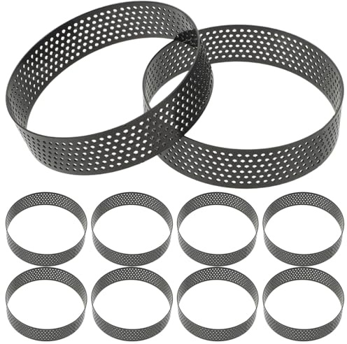 Hemobllo 10 pièces Anneaux à Tarte Acier Inoxydable Perforés Moules Ronds pour Mousse Tartes et Pâtisseries Résistants Chaleur Faciles à Nettoyer pour Cuisine et Fêtes
