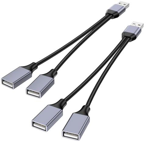KAYQINHO USB Splitter 1 in 2 Out, USB A Male to 2 Female USBA Y Splitter, USB Y Splitter Adapter Dual Type A Power Cord for Charging, Data Transfer, Laptop, Mac(2 Pack)