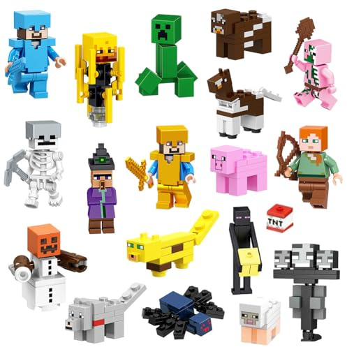 Kayuneed 16 Stück Mini Figuren Tortenfiguren Set Craft Cupcake Deko Figuren Toys Set Miner Game Videospiel Figur Geschenk Spielzeugmodell Geburtstags für Kinder Junge Mädchen und Spielfans