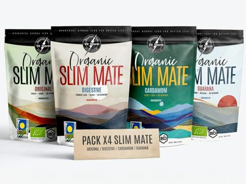 Yerba Mate BIO Slim con Frutas y Hierbas Depurativas – Surtido de Tés e Infusiones a Granel 4×100 g | Pack de Tés Premium 100% Ecológico | Infusiones Regalo | Energizante, Digestivo, Drenante y Detox