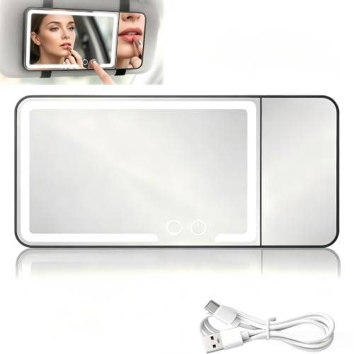 Specchietto Trucco per Auto Parasole, Ingrandimento 3x, 3 Modalità di Luce | Ricaricabile USB, Specchio Cosmetico HD Universale per Auto SUV Camper, Installazione Semplice con Elastici Regolabili