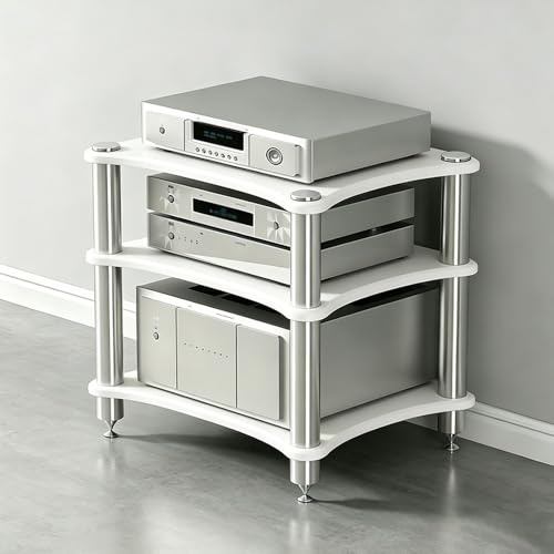 GJPXFR 4 Ripiani Stereo HIFI Rack, Supporto Per Giradischi DVD, Mobiletto Porta Stereo, Armadio Per Componenti Video, Rack Portaoggetti Per TV Box, Router WiFi(White,3-Tier-60x48x58cm)