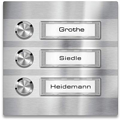 Metzler Türklingel - 3-fach Klingelplatte aus Edelstahl - Namensschild austauschbar - mit LED-Taster und Beleuchtung (optional) (Namensschild ohne Beleuchtung, Taster ohne LED)