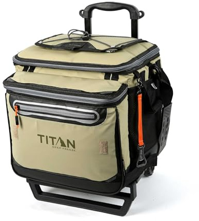 Titan by Arctic Zone Deep Freeze Wheeled Cooler - 60 Can Rolling Cooler with Deep Freeze Insulation and Detachable All-Terrain Cart with Wheels - Moss Green