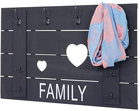 Mendler Wandgarderobe HWC-C89 Family, Garderobenpaneel Garderobe, Shabby-Look Vintage, 8 Haken 60x90cm - dunkelgrau, Shabby