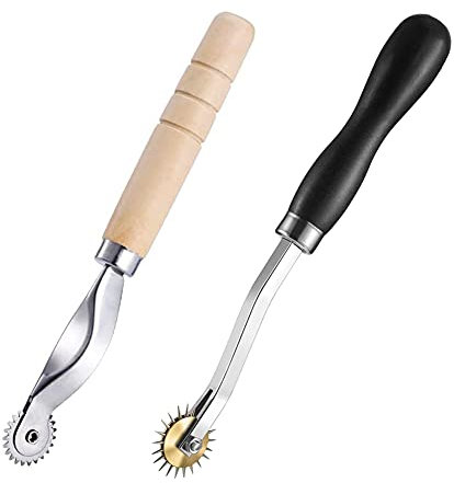 JUHONNZ Tracing Wheel,2 Pcs Sewing Wheel Marker with PVC Handle and Wooden Handle Stainless Steel Needle Point Rotary Cutter Wheel for Dressmaking Cross Stitch Sewing Leather Paper Craft Tools