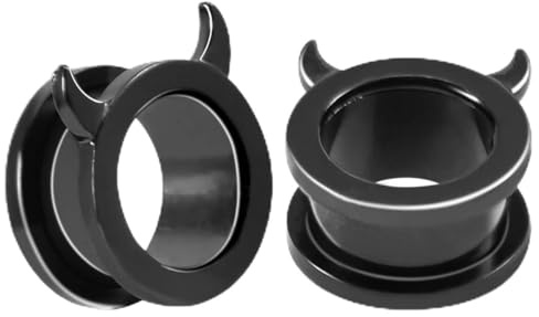 Huacan Tunnel 6mm 8mm 10mm 12mm 14mm 16mm Set Flesh Schwarz Tunnels mit Teufel Ohren Edelstahl 316L Klassisch Frauen Double Flared Frau Plugs Expander Damen Herren 1 Paar