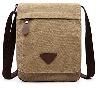 FANDARE Retro Bandoleras Hombre Bolso Bandolera Lona Bandoleras Mujer Bolsa de Honda Bolsos para Estudiante Viaje Trabajo Universidad Business Bolso Movil Caqui