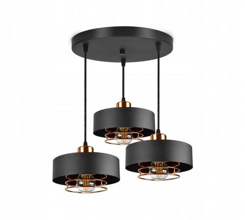 FKL DESIGN Home Deco Deckenlampe Pendellampe Hängelampe Wandlampe Leuchte Pendelleuchte Schwarz Weiß Kupfer Lampe aus Serie 754K (Schwarz, Hängelampe 754K-EZ3)