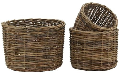 AUBRY GASPARD - Série de 3 Cache-Pots Ronds en Osier Brut - Finition Naturelle - Ø 25 à 39,5 cm - Hauteur 20 à 29 cm - Idéal pour Jardin et Intérieur - Poids Total 2,38 kg - Élégance Rustique