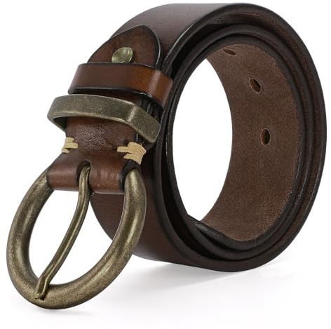wolksprong Womens 1.5 Leather Belt Large Brass Buckle Vintage Trendy