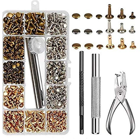 Blindnieten Set,Blindnieten 300 Sets Nieten Set Kupfer Leder Beidseitige Rivet Installations-Set Reparieren Nieten Tubular Schnellbefestiger Button Tool Fixing