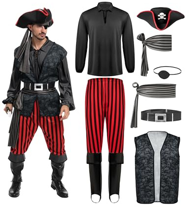 Spooktacular Creations Disfraz de pirata oscuro para hombres adultos para Halloween, fiesta de disfraces, truco o trato, fiesta de cosplay