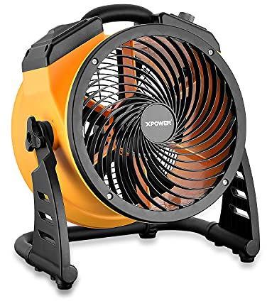 XPower Heavy Duty Industrial High Velocity Whole Room Air Mover Air Circulator Utility Floor Fan Variable Speed Timer (Yellow, FC-125B 900CFM)