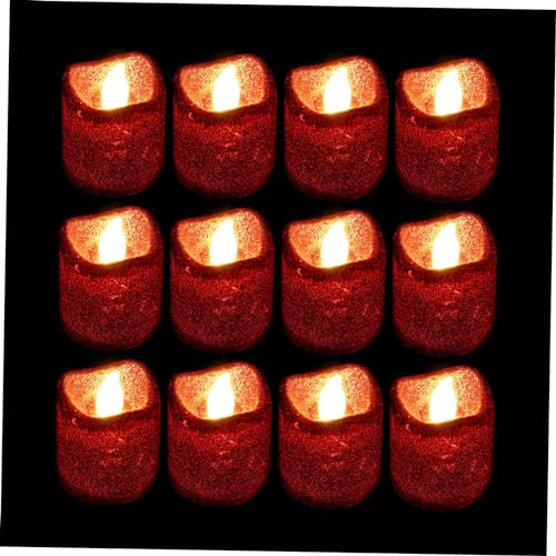 Artibetter 24pcs Candle Light Glitter Tea Light Christmas Decorations Indoor LED Pillar Candles Wedding LED Candle Tea Candles Electric Battery Tea Lights LED Candle Lamp Red Plastic