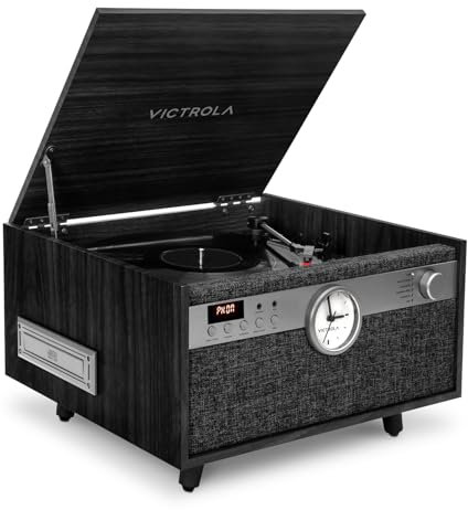 Victrola Century Signature+ Chaîne stéréo 6 en 1 Bluetooth avec Horloge, Noire