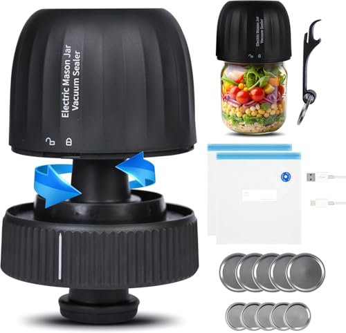 Smart Electric Mason Jar Vacuum Sealer Kit-Automatic-Jar-Vacuum-Sealing-for-con-convezione-conserve-Jars, macchina sottovuoto senza fili 3 in 1 con coperchi larghi e regolari a bocca larga/sacchetti