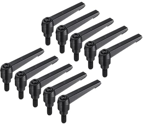 QUARKZMAN 10 Piezas Palancas Ajustables M8 X 16mm Rosca Métrica Macho, Palancas De Sujeción Niveladora Perillas De Vástago Manijas Giratorias Tornillos Con varilla De Bloqueo, Negro
