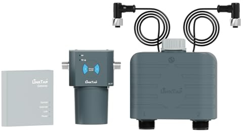 LinkTap T1 Smart vattentimer (kräver gateway), 2-utlopp sprinklertimer, perfekt för droppbevattning, väderadapter, bättre räckvidd än WiFi-vattentimer, IP66, Alexa