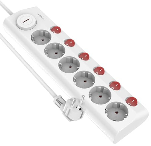 revolt Steckerleisten: 6-fach-Steckdosenleiste, einzeln schaltbar, Hauptschalter, 3.680 Watt (Steckdosenleiste mit Schalter, mit Fußschalter, Netzkabel)