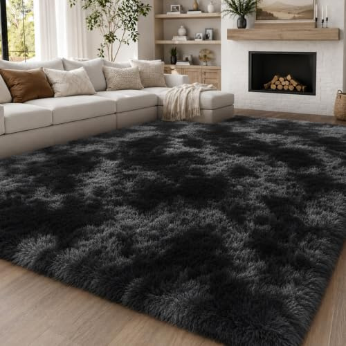 OuTanTe Hochflor Teppich 160x230cm, DunkelGrau Shaggy Teppiche für Wohnzimmer, Flauschiger Kuschelteppich rutschfest, Moderner High-Pile Teppich, Extra großer Teppiche für Schlafzimmer & Kinderzimmer