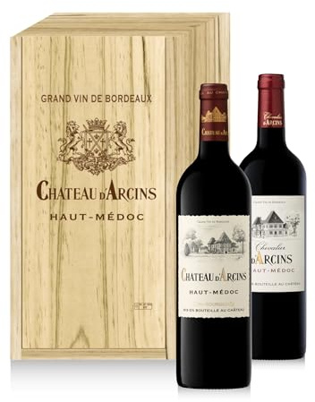 Coffret Cadeau Caisse Bois - Château d'Arcins : Château d'Arcins - Chevalier d'Arcins - Vin Rouge - 2x75cl