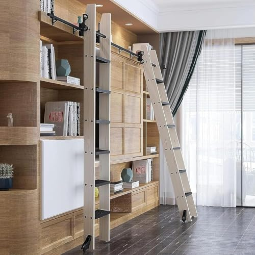 Staffa Retrattile per Binario per Scala per Libreria A Rotelle, Kit Hardware per Scala Scorrevole Nera, Binario per Scala Mobile per Soggiorno Studio Loft con Puleggia