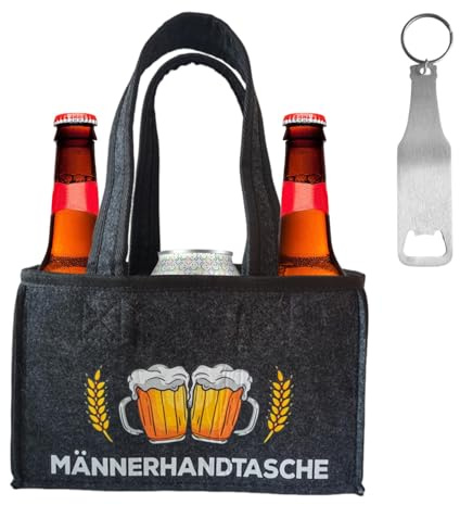 POHOVE Männerhandtasche Bier mit Flaschenöffner,Filz Flaschentasche 6 Flaschen,Flaschenträger 6 Flaschen,Lustige Bier Geschenke für Männer Papa Geburtstag Picknick Weinflasche Tasche