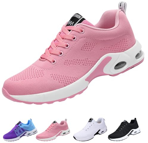 AioTio promenadskor, dam, halkfria, sportiga sneakers, dämpningsplattform, moderiktigt, nät, lätt, fotvalvsstöd, fritidsskor, ROSA, 41 EU