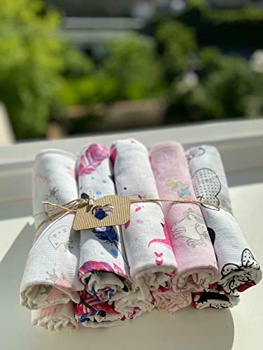10 Stück - Stoffwindeln mit buntem Aufdruck Stoffwindel Windeln Windel Mullwindeln Spucktuch Spucktücher 80x80 cm